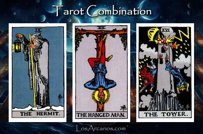 Combination THE HERMIT, THE HANGED MAN and THE TOWER