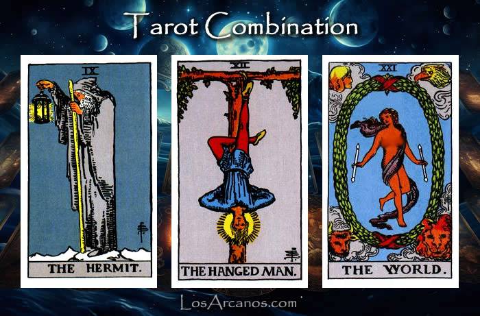 Combination THE HERMIT, THE HANGED MAN and THE WORLD