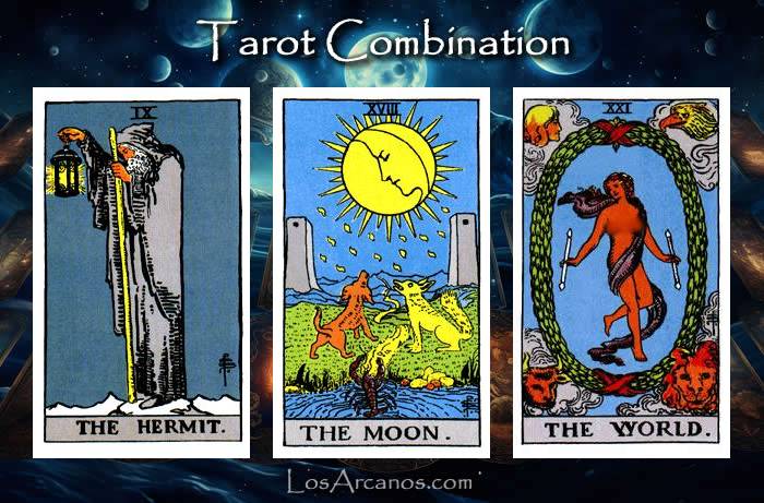 Combination THE HERMIT, THE MOON and THE WORLD