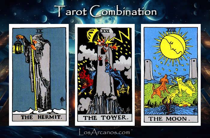 Combination THE HERMIT, THE TOWER and THE MOON