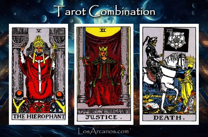 Combination THE HIEROPHANT, JUSTICE and TRANSFORMATION