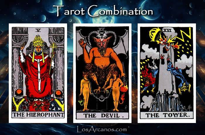 Combination THE HIEROPHANT, THE DEVIL and THE TOWER