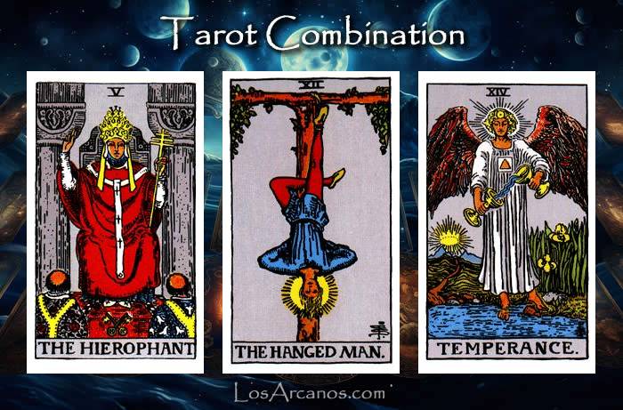 Combination THE HIEROPHANT, THE HANGED MAN and TEMPERANCE