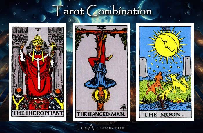 Combination THE HIEROPHANT, THE HANGED MAN and THE MOON