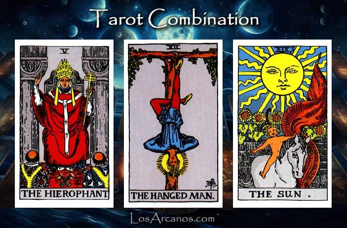 Combination THE HIEROPHANT, THE HANGED MAN and THE SUN