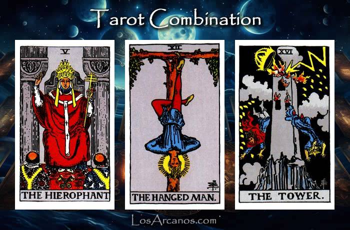 Combination THE HIEROPHANT, THE HANGED MAN and THE TOWER