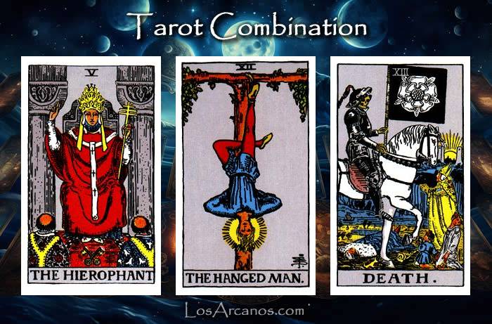 Combination THE HIEROPHANT, THE HANGED MAN and TRANSFORMATION