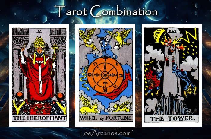 Combination THE HIEROPHANT, WHEEL OF FORTUNE and THE TOWER