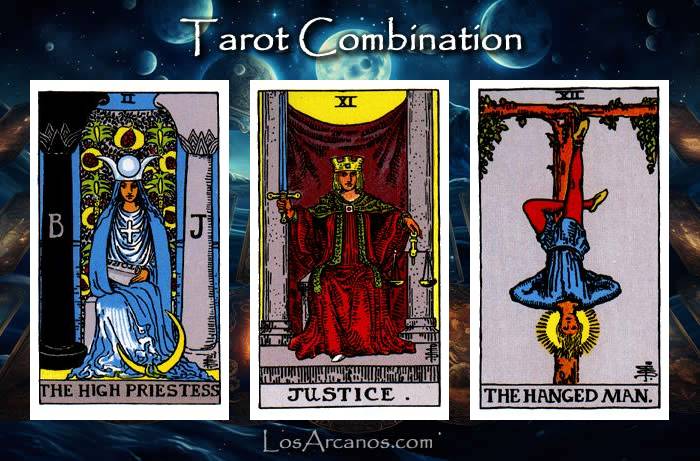 Combination THE HIGH PRIESTESS, JUSTICE and THE HANGED MAN