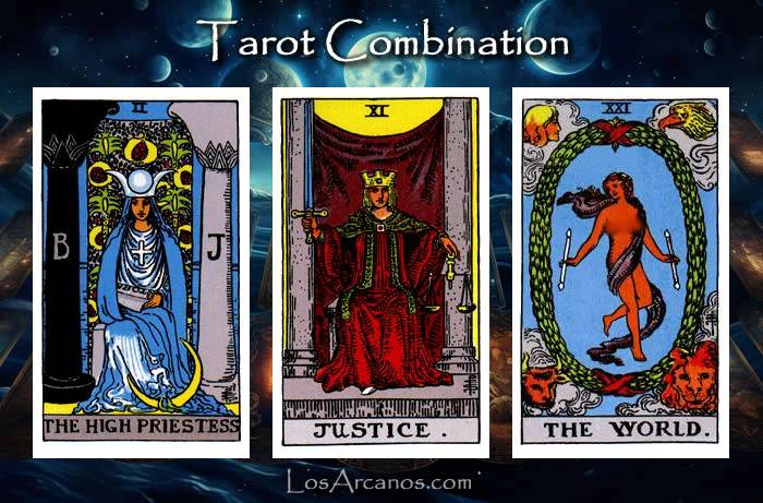 Combination THE HIGH PRIESTESS, JUSTICE and THE WORLD