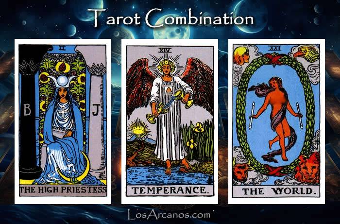 Combination THE HIGH PRIESTESS, TEMPERANCE and THE WORLD