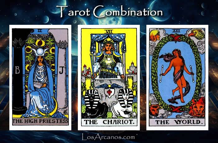 Combination THE HIGH PRIESTESS, THE CHARIOT and THE WORLD