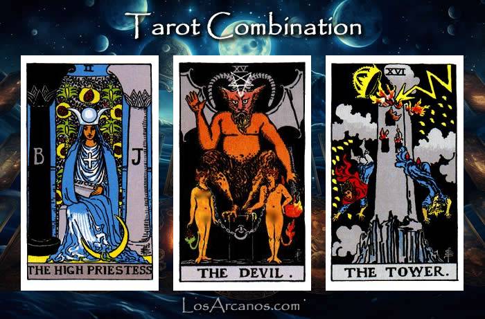 Combination THE HIGH PRIESTESS, THE DEVIL and THE TOWER