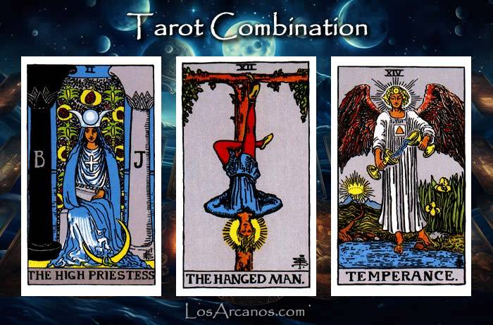 Combination THE HIGH PRIESTESS, THE HANGED MAN and TEMPERANCE
