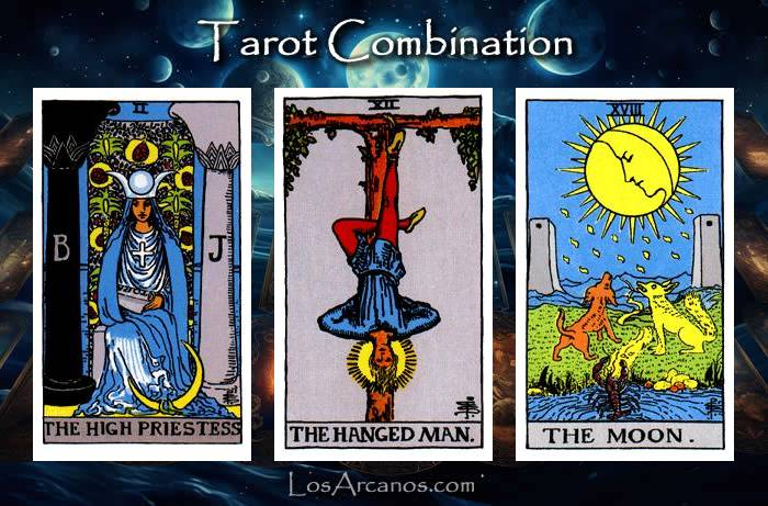 Combination THE HIGH PRIESTESS, THE HANGED MAN and THE MOON