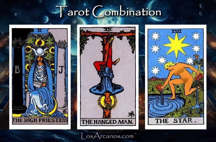 Combination THE HIGH PRIESTESS, THE HANGED MAN and THE STAR