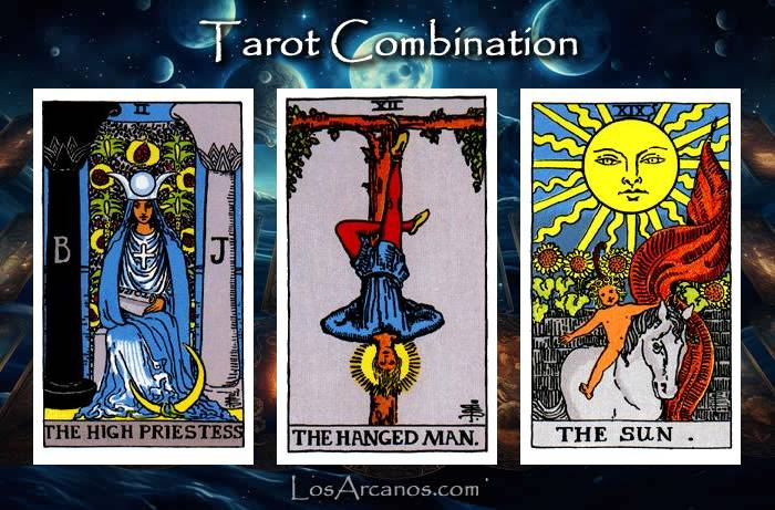 Combination THE HIGH PRIESTESS, THE HANGED MAN and THE SUN