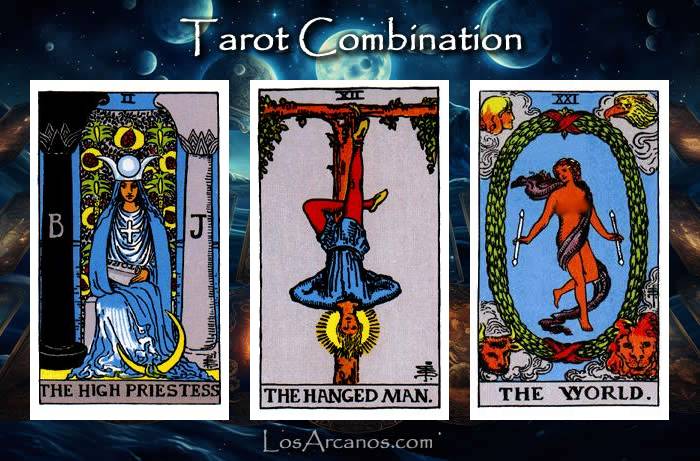 Combination THE HIGH PRIESTESS, THE HANGED MAN and THE WORLD