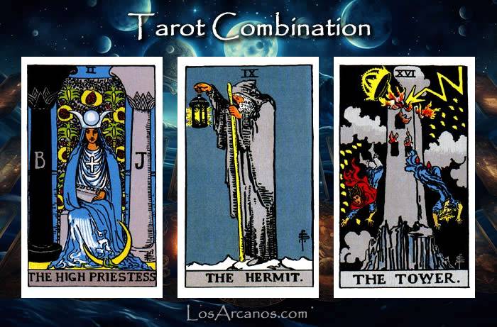 Combination THE HIGH PRIESTESS, THE HERMIT and THE TOWER