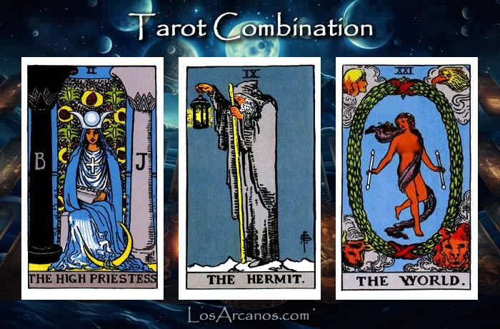 Combination THE HIGH PRIESTESS, THE HERMIT and THE WORLD