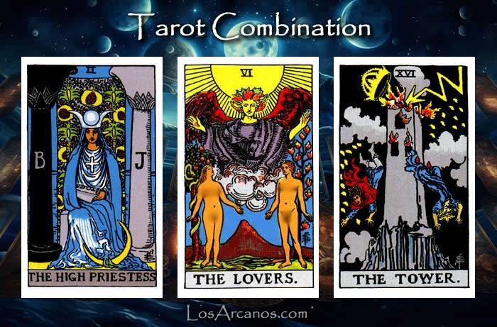 Combination THE HIGH PRIESTESS, THE LOVERS and THE TOWER