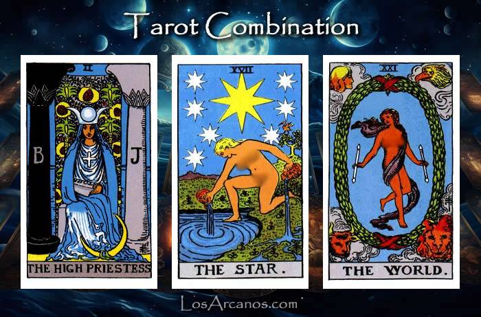 Combination THE HIGH PRIESTESS, THE STAR and THE WORLD