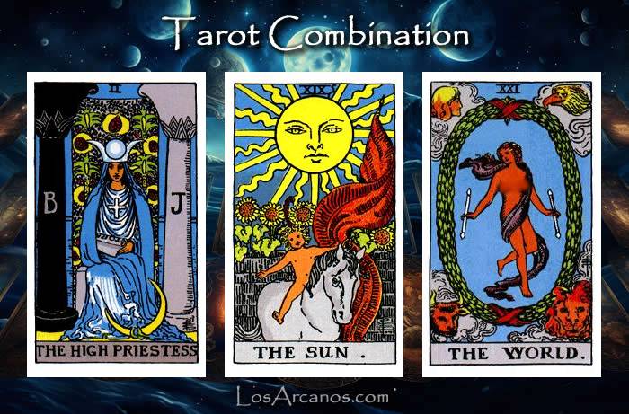 Combination THE HIGH PRIESTESS, THE SUN and THE WORLD