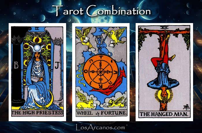 Combination THE HIGH PRIESTESS, WHEEL OF FORTUNE and THE HANGED MAN