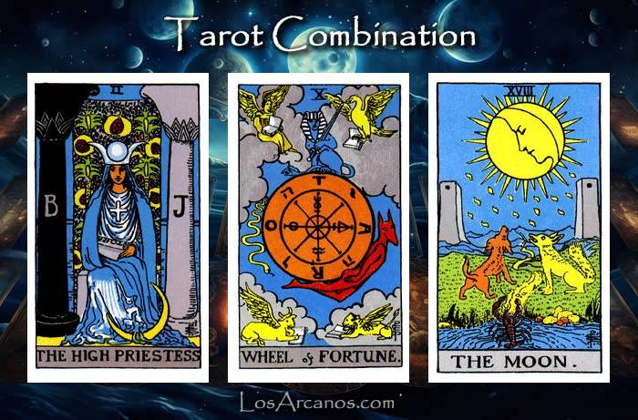 Combination THE HIGH PRIESTESS, WHEEL OF FORTUNE and THE MOON