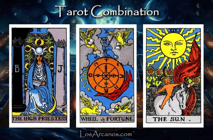 Combination THE HIGH PRIESTESS, WHEEL OF FORTUNE and THE SUN