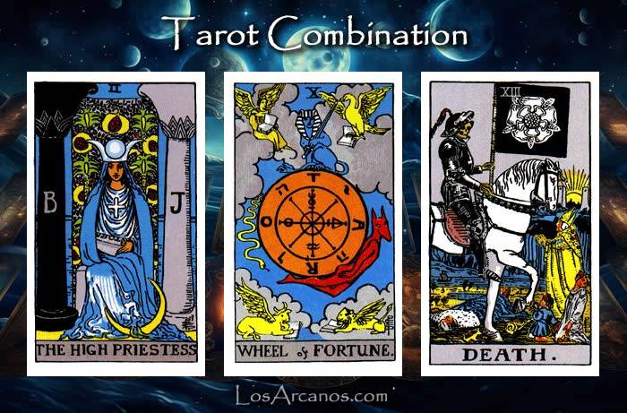 Combination THE HIGH PRIESTESS, WHEEL OF FORTUNE and TRANSFORMATION