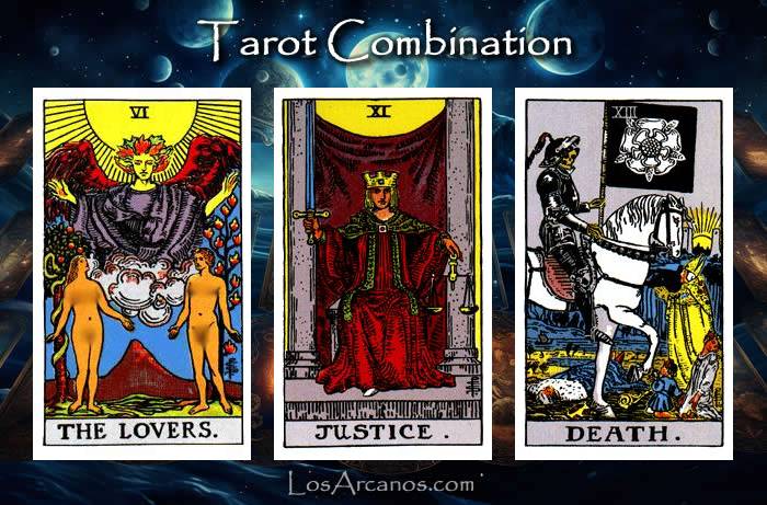 Combination THE LOVERS, JUSTICE and TRANSFORMATION