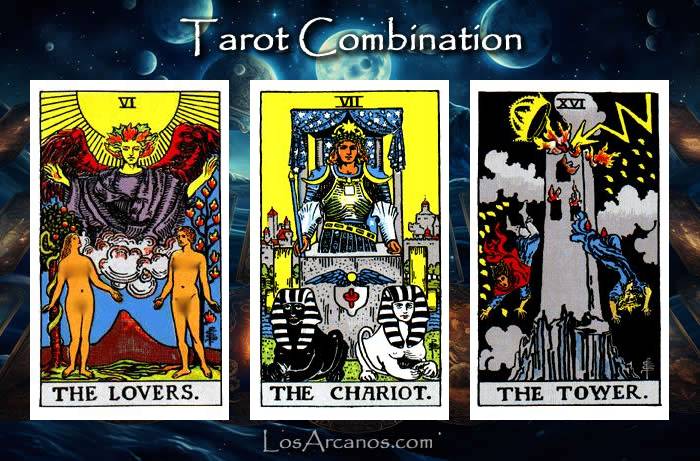 Combination THE LOVERS, THE CHARIOT and THE TOWER