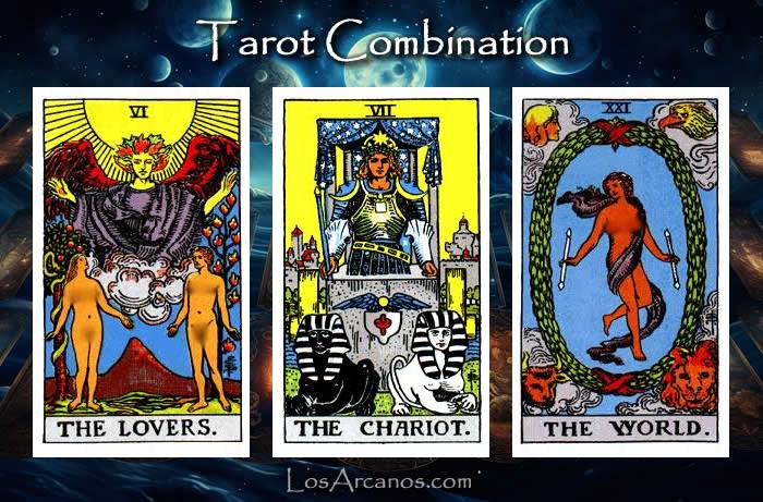 Combination THE LOVERS, THE CHARIOT and THE WORLD