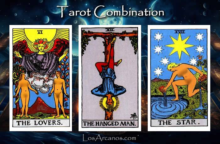 Combination THE LOVERS, THE HANGED MAN and THE STAR