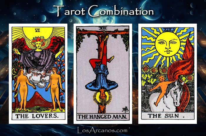 Combination THE LOVERS, THE HANGED MAN and THE SUN