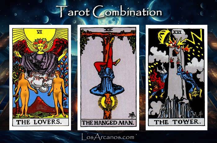 Combination THE LOVERS, THE HANGED MAN and THE TOWER