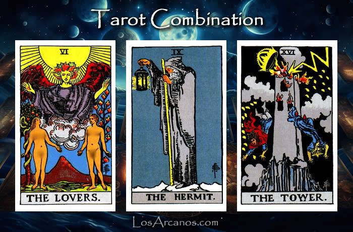 Combination THE LOVERS, THE HERMIT and THE TOWER