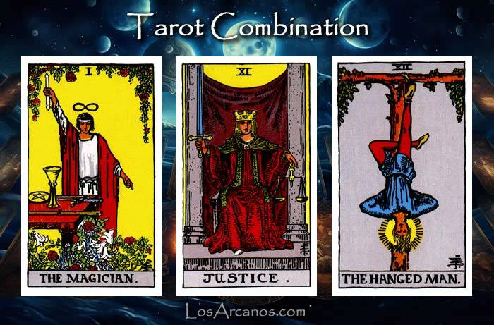 Combination THE MAGICIAN, JUSTICE and THE HANGED MAN