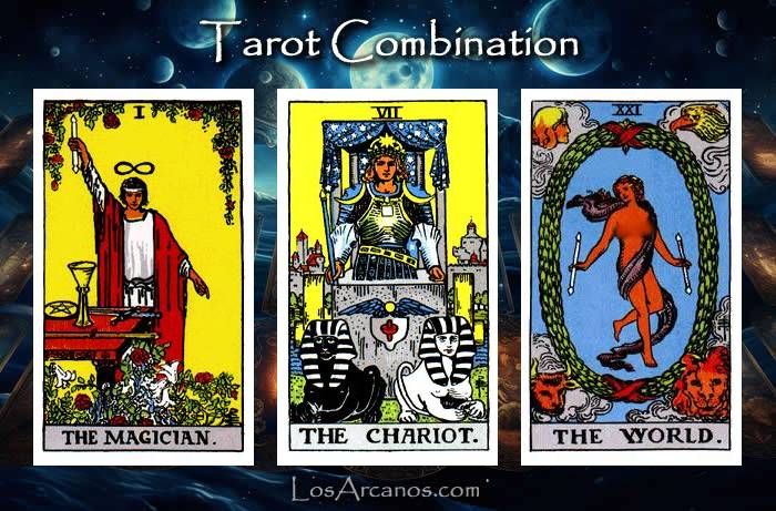 Combination THE MAGICIAN, THE CHARIOT and THE WORLD