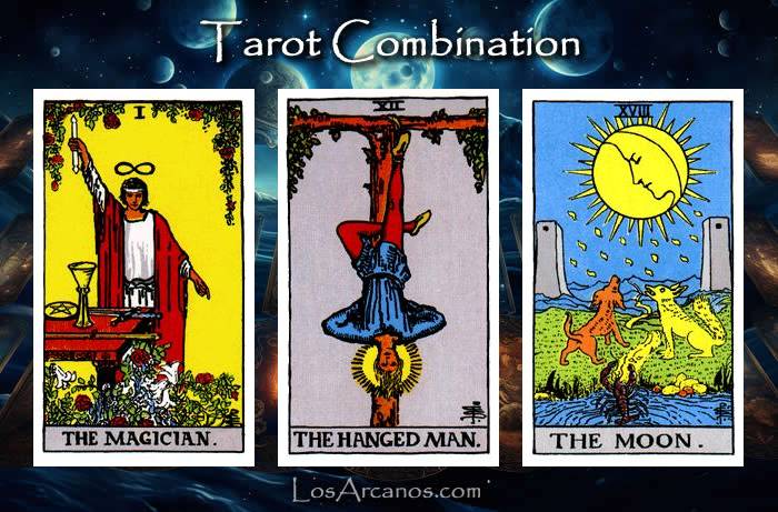 Combination THE MAGICIAN, THE HANGED MAN and THE MOON