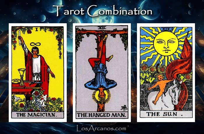 Combination THE MAGICIAN, THE HANGED MAN and THE SUN