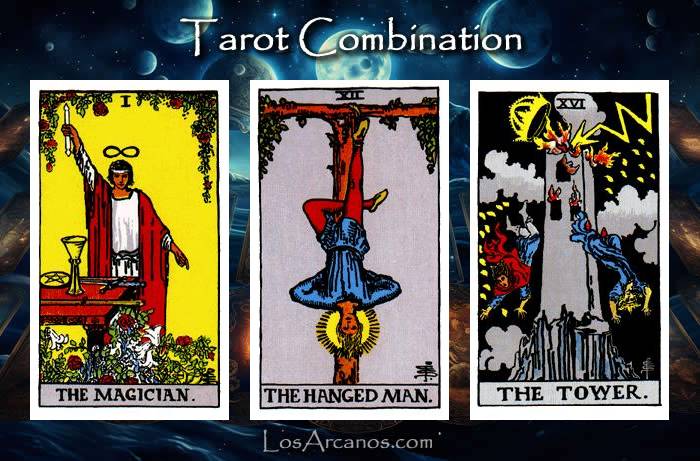 Combination THE MAGICIAN, THE HANGED MAN and THE TOWER