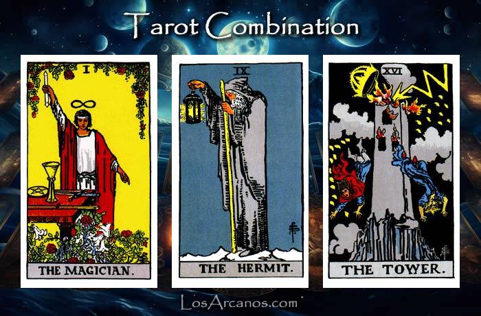 Combination THE MAGICIAN, THE HERMIT and THE TOWER