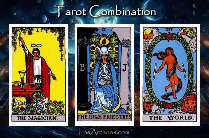 Combination THE MAGICIAN, THE HIGH PRIESTESS and THE WORLD