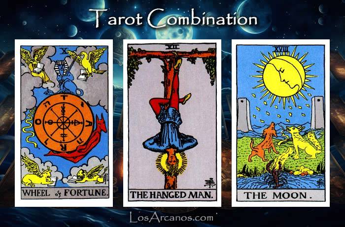 Combination WHEEL OF FORTUNE, THE HANGED MAN and THE MOON