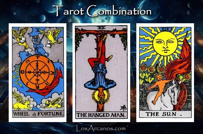 Combination WHEEL OF FORTUNE, THE HANGED MAN and THE SUN