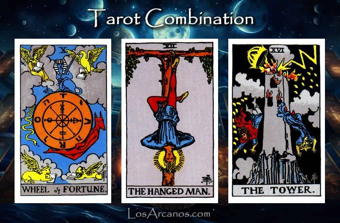 Combination WHEEL OF FORTUNE, THE HANGED MAN and THE TOWER