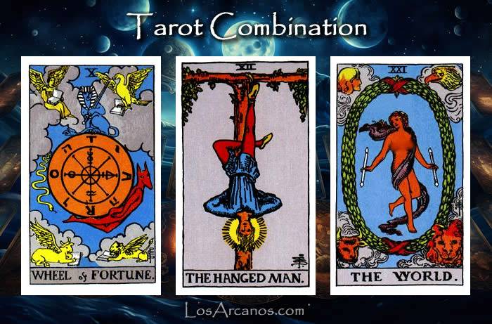 Combination WHEEL OF FORTUNE, THE HANGED MAN and THE WORLD